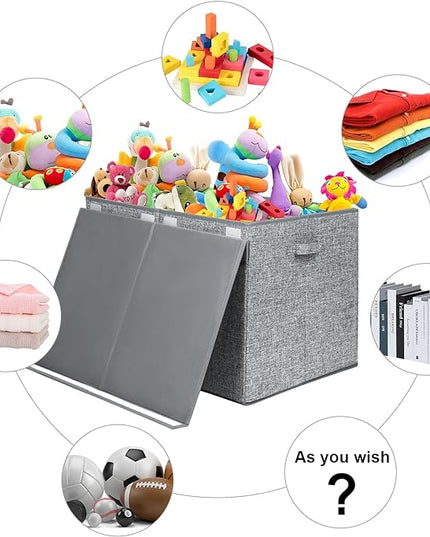 popoly 122L Large Toy Box Chest with Lid, Foldable Toy Storage Organizer Bin Boxes with Removable Divider for Kids, Boys, Girls, Nursery, Playroom, 26"x17" x17"(Linen Gray) - LeafyLoom