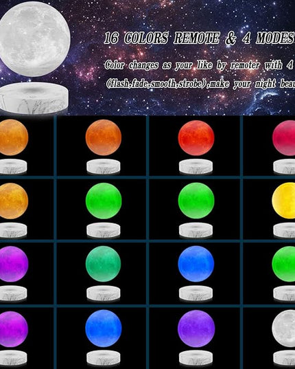 VGAzer Levitating Moon Lamp,Floating and Spinning in Air Freely with 3D Printing LED Moon Light Has 16 Colors 20 Modes for Unique Christmas Gifts,Room Decor (Marble Base 16 Colors) - LeafyLoom