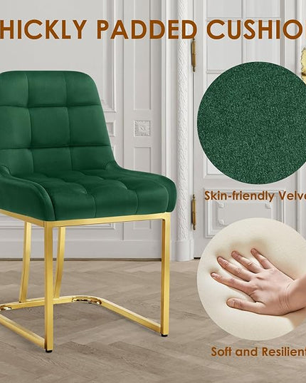 STARY Upholstered Velvet Armless Dining Room Chairs with Gold Metal Legs for Kitchen Restaurant, Green- Set of 4 - LeafyLoom