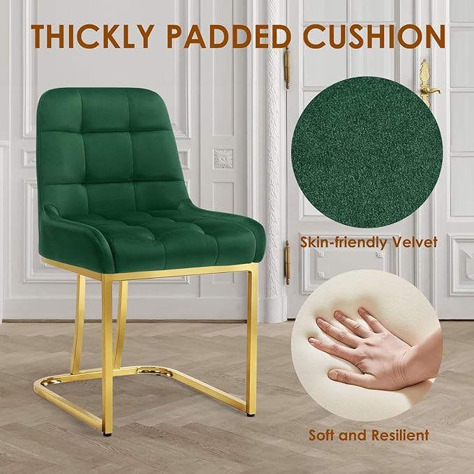STARY Upholstered Velvet Armless Dining Room Chairs with Gold Metal Legs for Kitchen Restaurant, Green- Set of 4 - LeafyLoom