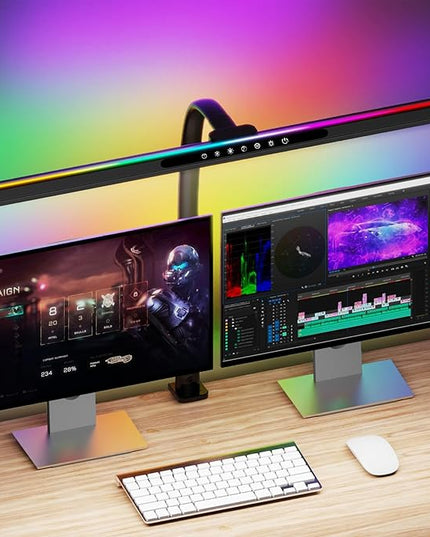 LED Desk Lamp with RGB Backlight, 24W Ultra Bright Table Lamps for Home Office, 60" Timer, 25 Lighting Modes,Eye Care Clamp Light for Gaming Reading Working - LeafyLoom