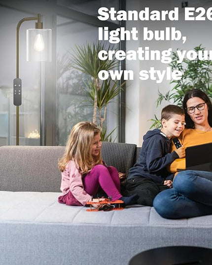PAZZO LED Floor Lamp, Industrial Standing Lamp with Glass Lampshade, Ideal for Living Room, Bedroom, and Office,Brown(includes Remote Control) - LeafyLoom