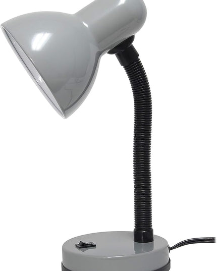 Simple Designs LD1003-SLV Basic Metal Desk Lamp with Flexible Hose Neck for Office, Living Room, Bedroom, College Dorm, Bookshelf, Silver - LeafyLoom