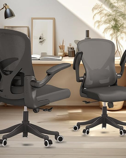 Ergonomic Office Chair Home Desk Office Chair with Flip-Armrest & Cushion for Lumbar Support, high Back Computer Chair with Thickened Cushion Desk Chairs Ngray - LeafyLoom