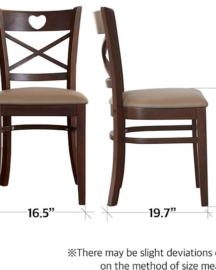 Livinia Heart X-Back Dining Chair Set of 2, Solid Malaysian Oak PU Leather Upholstered Cushion Seat Wooden Cross Back Side Chairs (Walnut) - LeafyLoom