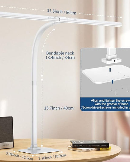 KableRika Desk Lamp, 24W 1200lumen Brightest LED Desk Lamp for Home Office, 31.5" Wide Dimmable Architect Task Lamp with Base,Eye Protection Tall Desk Light for Workbench Office Lighting Computer - LeafyLoom