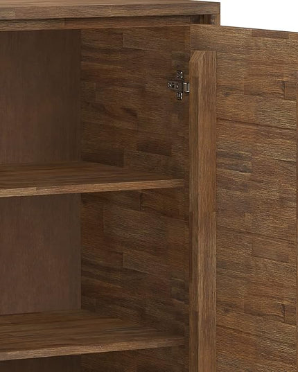 SIMPLIHOME Lowry SOLID ACACIA WOOD and Metal 39 Inch Wide Modern Industrial Medium Storage Cabinet in Rustic Natural Aged Brown, For the Living Room, Entryway and Family Room - LeafyLoom