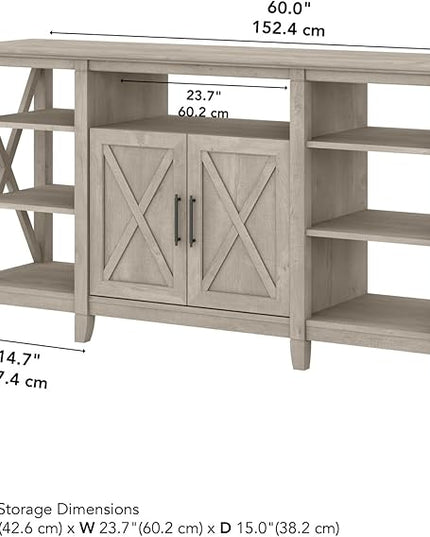 Bush Furniture Key West Tall Stand for 65 Inch TV, Farmhouse Entertainment Center with Storage, Washed Gray - LeafyLoom