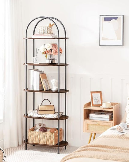 HOOBRO 5 Tier Open Bookshelf, Industrial Arched Bookcase Display Shelf Racks, Wooden Bookcase Storage Shelves Metal Frame, Tall Storage Organizer for Home, Easy Assembly, Rustic Brown BF176SJ01 - LeafyLoom