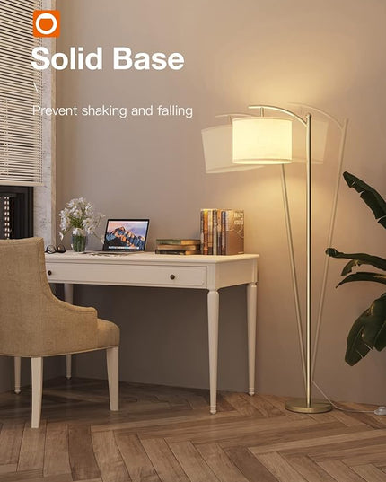addlon Floor Lamp for Living Room with 3 Color Temperatures, Standing lamp with Linen lampshade for Bedroom, Office, Lamps with 9W LED Bulb Included - Brass Gold with Beige Shade - LeafyLoom