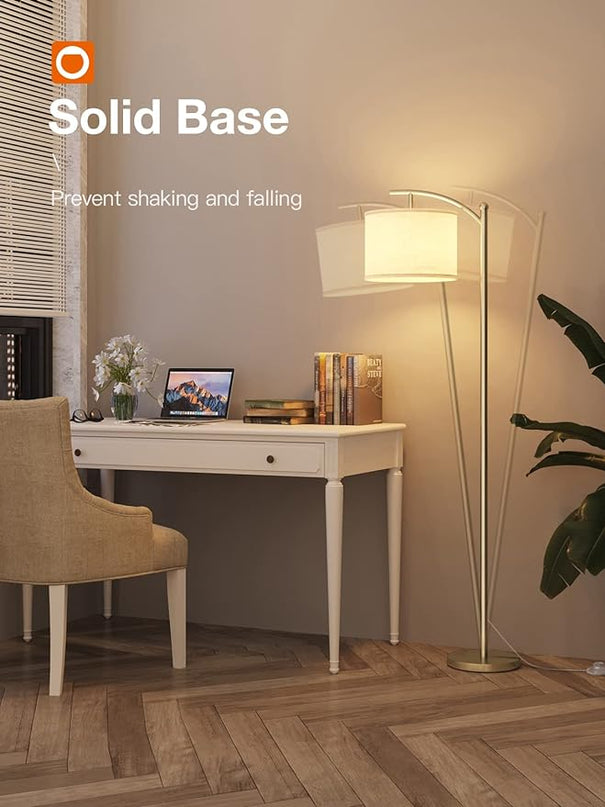 addlon Floor Lamp for Living Room with 3 Color Temperatures, Standing lamp with Linen lampshade for Bedroom, Office, Lamps with 9W LED Bulb Included - Brass Gold with Beige Shade - LeafyLoom