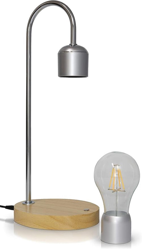 Magnetic Levitating Bulb Lamp - Cool Floating Lamps for Office and Home Decor -Magnetic Levitation Night Light, 6.3” x 4.3” x 14.4”, Chrome/Silver - LeafyLoom