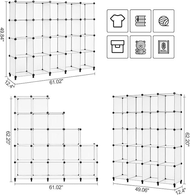 ANWBROAD Cube Storage Organizer 20-Cube Cubby Shelving Book Shelf Living Room Closet Clothes Organizers Kids Toys Craft Yarn Storage with Rubber Hammer for Bedroom Office White ULCS020T - LeafyLoom