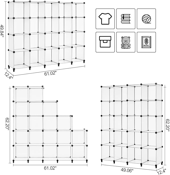 ANWBROAD Cube Storage Organizer 20-Cube Cubby Shelving Book Shelf Living Room Closet Clothes Organizers Kids Toys Craft Yarn Storage with Rubber Hammer for Bedroom Office White ULCS020T - LeafyLoom