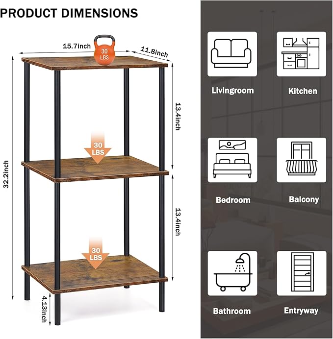 melos 3 Tiers Bookshelf, Classically Tall Bookcase Shelf Storage Organizer, Modern Book Shelf for Bedroom, Living Room and Home Office - LeafyLoom