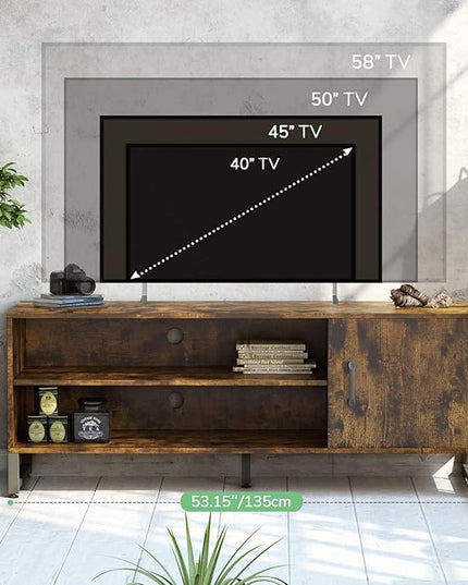 Novilla Media Console, TV Stand for TV's up to 58" Flat Screen Living Room Storage Cabinet Doors and Shelves Entertainment Center, 53 Inches, Brown - LeafyLoom