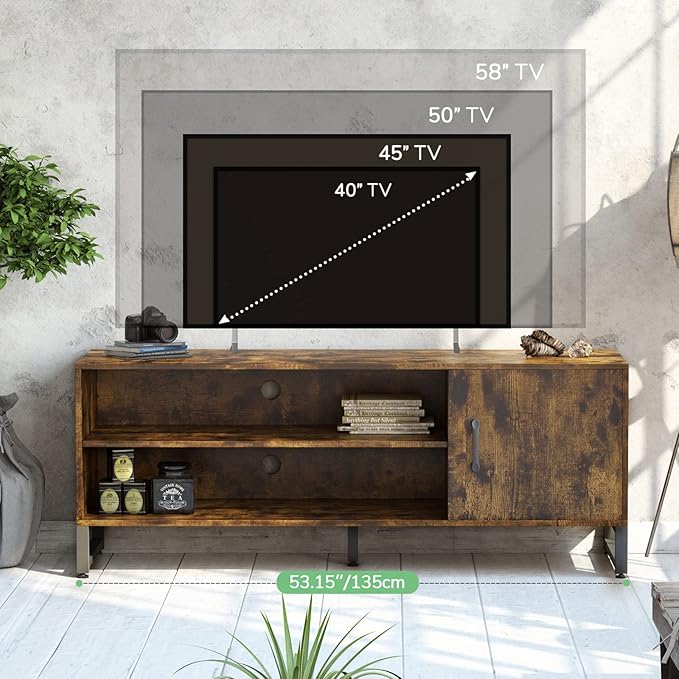 Novilla Media Console, TV Stand for TV's up to 58" Flat Screen Living Room Storage Cabinet Doors and Shelves Entertainment Center, 53 Inches, Brown - LeafyLoom