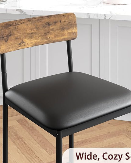 Dining Table Set for 2, Kitchen Table and Upholstered Chairs for 2, 3 Piece Counter Height Bar Table Set with 3 Large Storage Shelves for Small Space, Apartment, Studio, Rustic Brown - LeafyLoom