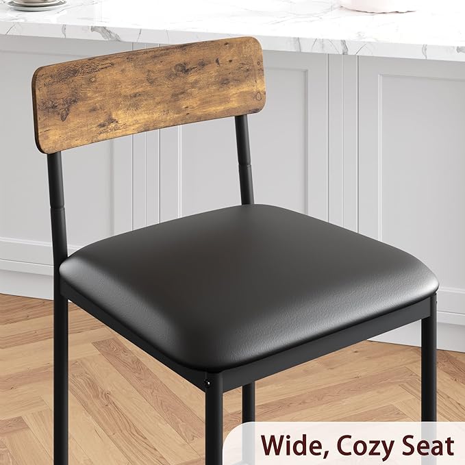 Dining Table Set for 2, Kitchen Table and Upholstered Chairs for 2, 3 Piece Counter Height Bar Table Set with 3 Large Storage Shelves for Small Space, Apartment, Studio, Rustic Brown - LeafyLoom