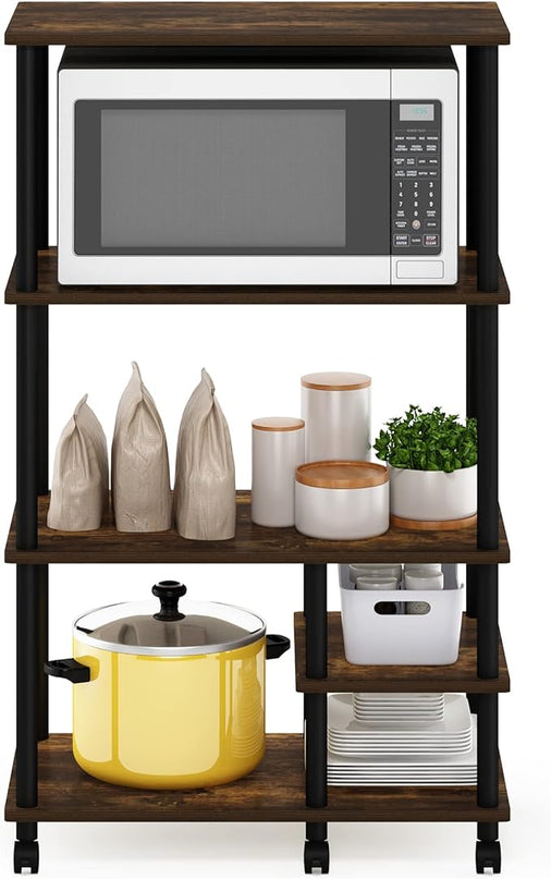 Furinno Turn-N-Tube 4-Tier Toolless Kitchen Storage Shelf Cart, Amber Pine/Black - LeafyLoom