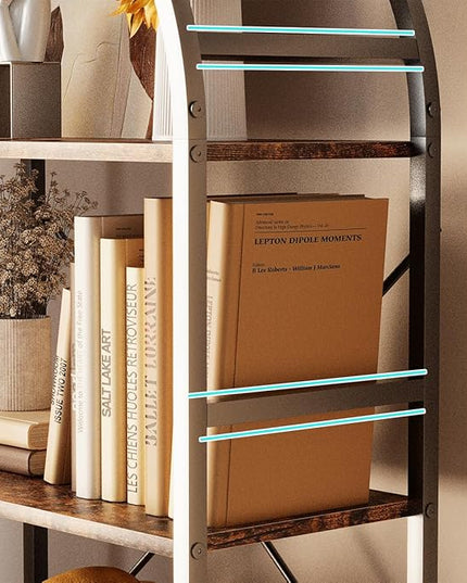 5-Tier Bookshelf, 24 Inch Width Industrial Arched Bookcase, Vintage Storage Rack with Open Shelves, Free Standing Shelf for Home Office, Living Room,Bedroom, Rustic Brown - LeafyLoom