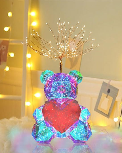 LED Bear Night Light, Glowing Bear Light Red Heart Night Light for Her,Kids Presents Gift for Girlfriend Mom Kids Birthday Anniversary,Bear Lamp for Nursery Decor (Bear with Heart) - LeafyLoom
