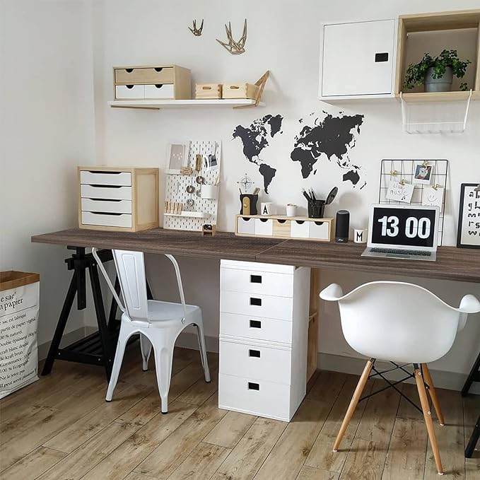Kaboon Universal Tabletop 59.1"x23.62", Solid One-Piece Melamine Table Top, Double Desk L-Desk DIY, Home and Office Countertop,Eucalyptus/Dark Walnut - LeafyLoom