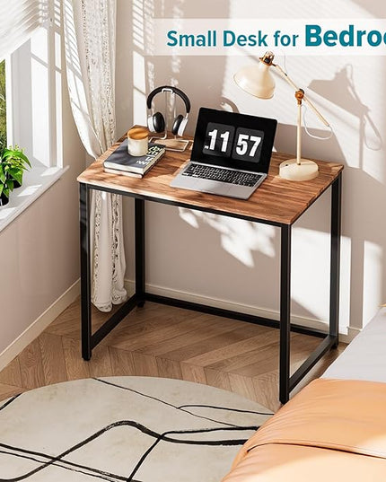 SINPAID Small Computer Desk 31.5 inches Desk for Small Spaces Sturdy Home Office Desk Modern Gaming Desk Study Writing Laptop Table, Brown - LeafyLoom