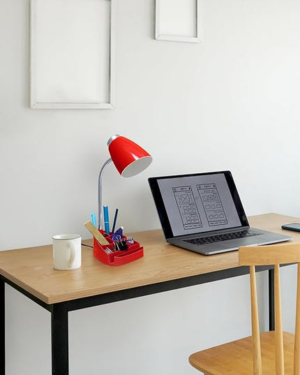 Simple Designs LD1067-RED Compartmental Desk Lamp with iPhone/iPad/Tablet Stand, Bendable Gooseneck, for Office, Living Room, Nightstand, Library, Entryway, Red - LeafyLoom