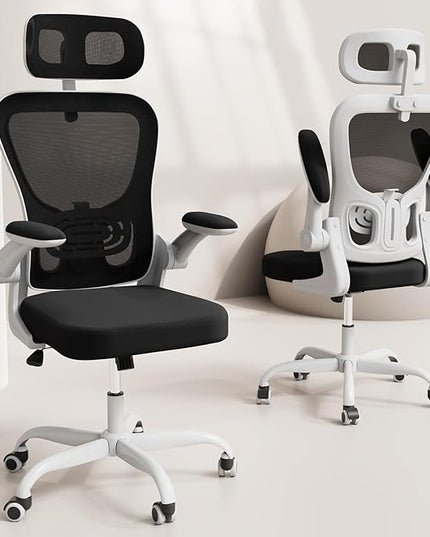 Ergonomic Office Chair, High Back Home Desk Chair with Adjustable Lumbar Support and Headrest, Breathable Mesh Swivel Task Chair, White Executive Computer Chair, 1 Pack - LeafyLoom