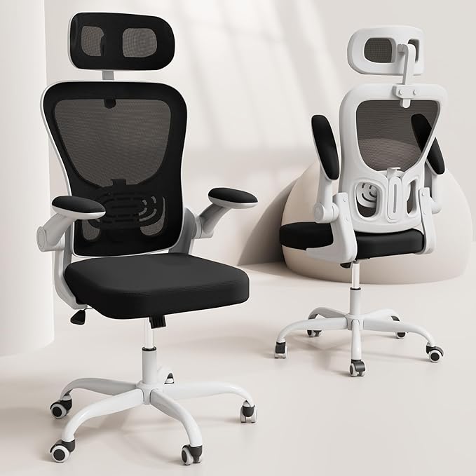 Ergonomic Office Chair, High Back Home Desk Chair with Adjustable Lumbar Support and Headrest, Breathable Mesh Swivel Task Chair, White Executive Computer Chair, 1 Pack - LeafyLoom