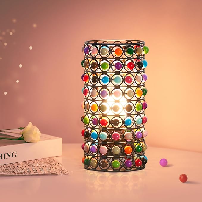 Colorful Beads Table Lamp-Cute Lamp for Girls Room, Unique Lampshade, Bulb Included - LeafyLoom