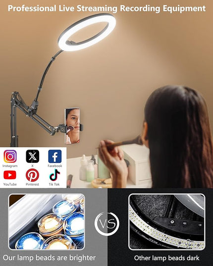 Zoom Lighting for Computer Video Conference, 10 Inch Ring Light with Stand for Video Recording, Working, Learning, Zoom Call, Webcam Laptop Light with Phone Holder for Podcast Live Streaming - LeafyLoom