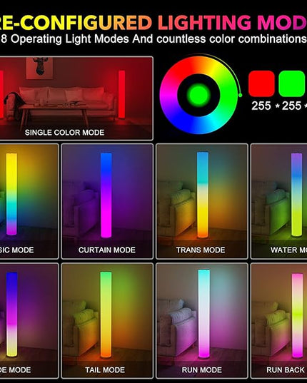 2-Pack Corner Floor Lamp,Lamps for Living Room with Smart App and Remote Control,Color Changing Mood Lighting with Music Sync,Colorful Atmosphere Decoration Lamp Dimmable Night Light - LeafyLoom