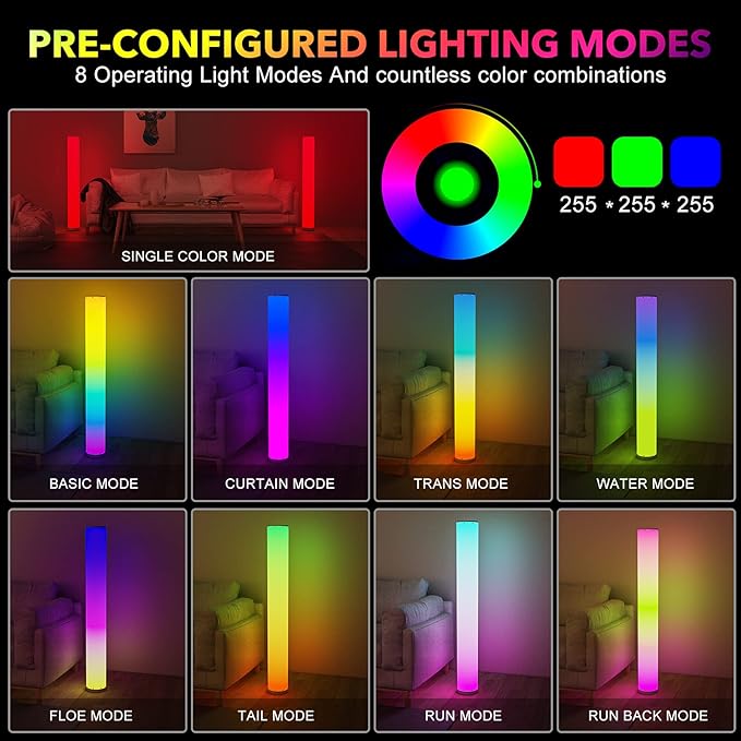 2-Pack Corner Floor Lamp,Lamps for Living Room with Smart App and Remote Control,Color Changing Mood Lighting with Music Sync,Colorful Atmosphere Decoration Lamp Dimmable Night Light - LeafyLoom