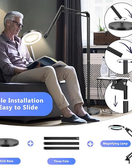 3-in-1 Large Floor Magnifying Glass with Light and Stand,10X Magnifying Glass for Reading,Adjustable 72 LED Light Stepless Dimmable,Floor Magnifier Lamp for Close Work,Sewing, Crafts - LeafyLoom