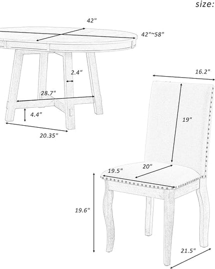 Round Farmhouse Wood 4 Upholstered Chairs,Extendable Restaurant Furniture,for Kitchen Dinette,Diningroom, 5 Piece Dining Table Set, Espresso 21 - LeafyLoom