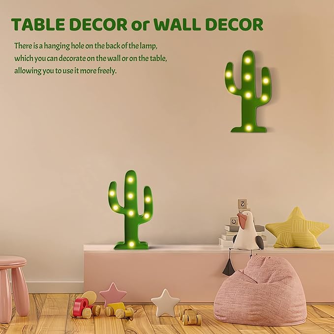 Green Cactus Decor, Mexican Party Decorations, Battery Powered Cactus Night Light for Kids, Western Decor, Kids Room Decor, Fiesta Party Decorations, Cinco De Mayo Party Decorations - LeafyLoom