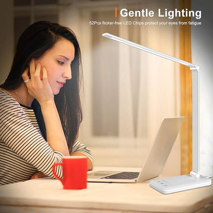 Linkstyle LED Desk Lamp, Table Light with USB Charging Port, Foldable Dimmable 5 Modes 10 Brightness Levels Touch Control Desk Light Auto Timer Eye Caring Book Reading Lamps for Home Office - LeafyLoom