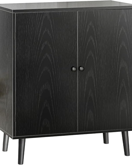 Buffet Cabinet with Storage, Storage Cabinet with 2 Doors, Black Cabinet with Solid Wood Feet, Sideboard Cabinet Accent Cabinet, for Kitchen, Entryway, Living Room - LeafyLoom