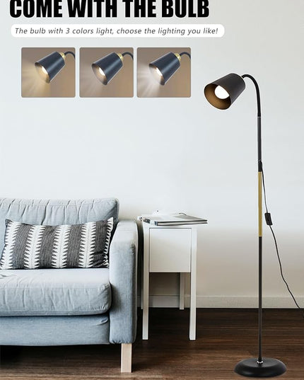 AoMck Floor Lamp, Industrial Metal Floor Standing Lamps Bendable Floor Lamp with Adjustable Gooseneck 2 in 1 Floor Reading Table Lamps for Living Room Bedroom Office(Black) - LeafyLoom
