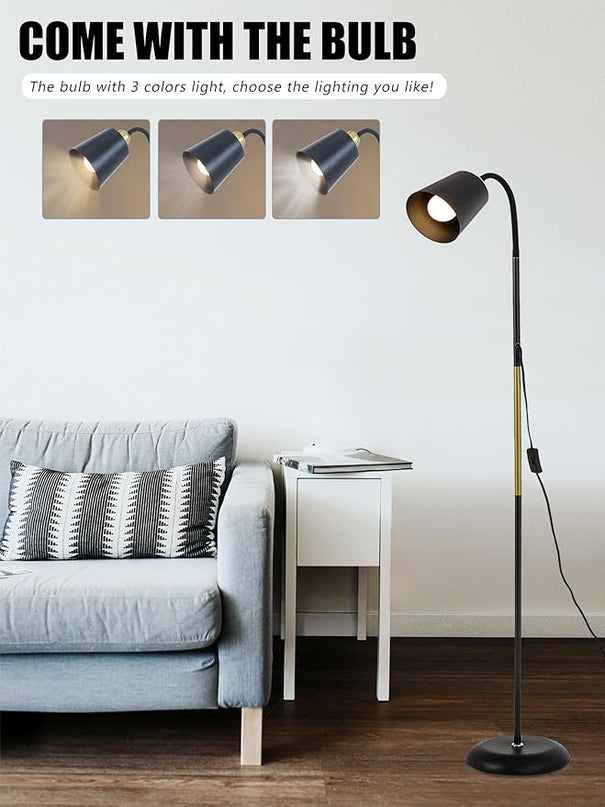 AoMck Floor Lamp, Industrial Metal Floor Standing Lamps Bendable Floor Lamp with Adjustable Gooseneck 2 in 1 Floor Reading Table Lamps for Living Room Bedroom Office(Black) - LeafyLoom