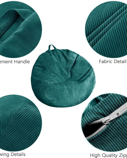 Stuffed Animal Storage Bean Bag Chair Cover (No Filler) Washable Ultra Soft Corduroy Bean Bag Cover for Organizing Plush Toys or Textile, Sack Bean Bag for Adults, Teens - LeafyLoom