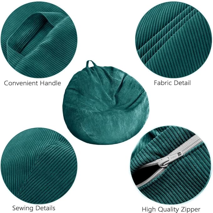 Stuffed Animal Storage Bean Bag Chair Cover (No Filler) Washable Ultra Soft Corduroy Bean Bag Cover for Organizing Plush Toys or Textile, Sack Bean Bag for Adults, Teens - LeafyLoom