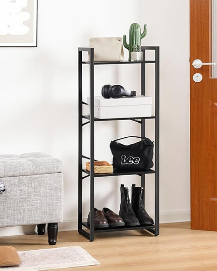 Yoobure Bookshelf, 4 Tier Book Shelf with Drawer, Small Bookcase Narrow Book Case, Industrial Bookshelves Shelf for Bedroom Living Room Office, Book Storage Organizer for CD/Movie Black - LeafyLoom