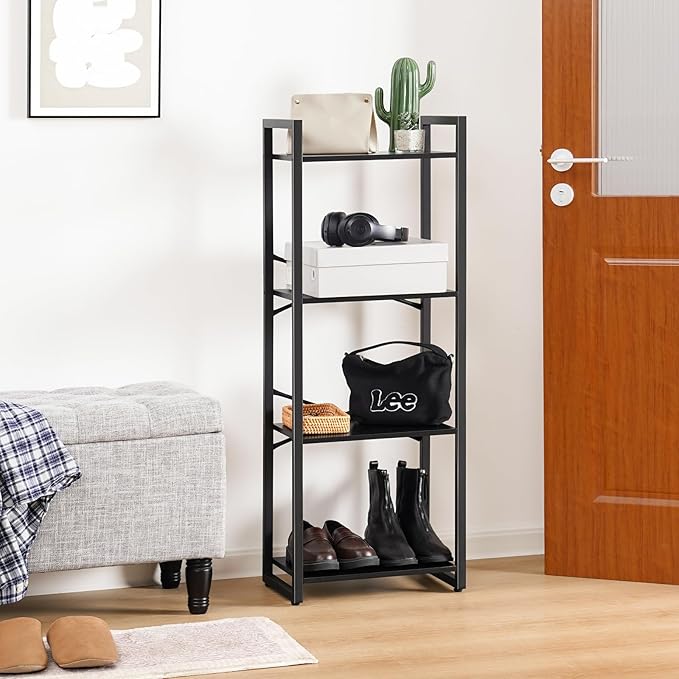 Yoobure Bookshelf, 4 Tier Book Shelf with Drawer, Small Bookcase Narrow Book Case, Industrial Bookshelves Shelf for Bedroom Living Room Office, Book Storage Organizer for CD/Movie Black - LeafyLoom