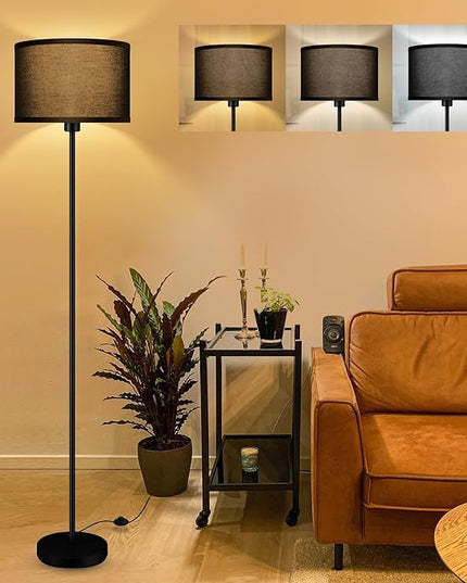 Black Floor Lamps for Living Room Bedroom, Bright Modern Standing Lamp with 3 Color Temperatures(9W Bulb), Black Lamp Shade, 59" Tall, Footswitch, Simple Reading Floor Lamps Corner Lamp for Office/Den - LeafyLoom