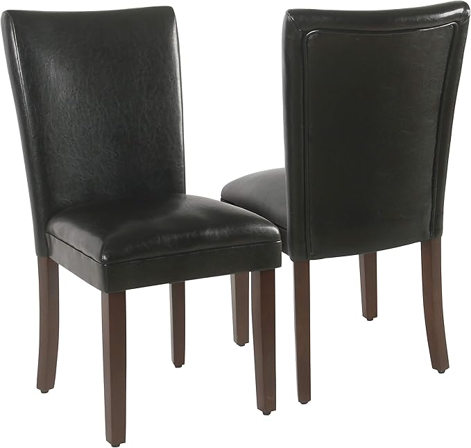 HomePop Classic Parsons Dining Chairs, Black Faux Leather (Set of 2) - LeafyLoom