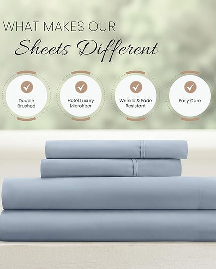 Linen Market Bed Sheets for Full Size Bed (Light Blue) - Sleep Better Than Ever with These Soft and Cooling Full Sheets - Deep Pocket Fits 16" Thick Beds - 4 Piece Full Sheet Set - LeafyLoom