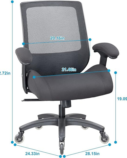 BOLISS Big and Tall 400lbs Mesh Computer Ergonomic Chair,Office Chair, Desk Chair,Height Adjustable Armrest,Lumbar Support,Swivel Computer Task Chair-Black - LeafyLoom